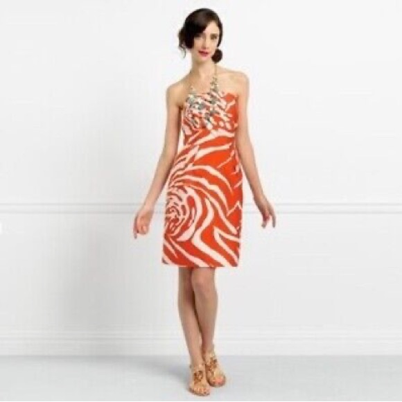 Kate Spade dress orange cream strapless JUNGLE JACQUARD cotton silk blend Size 0 - Picture 2 of 16
